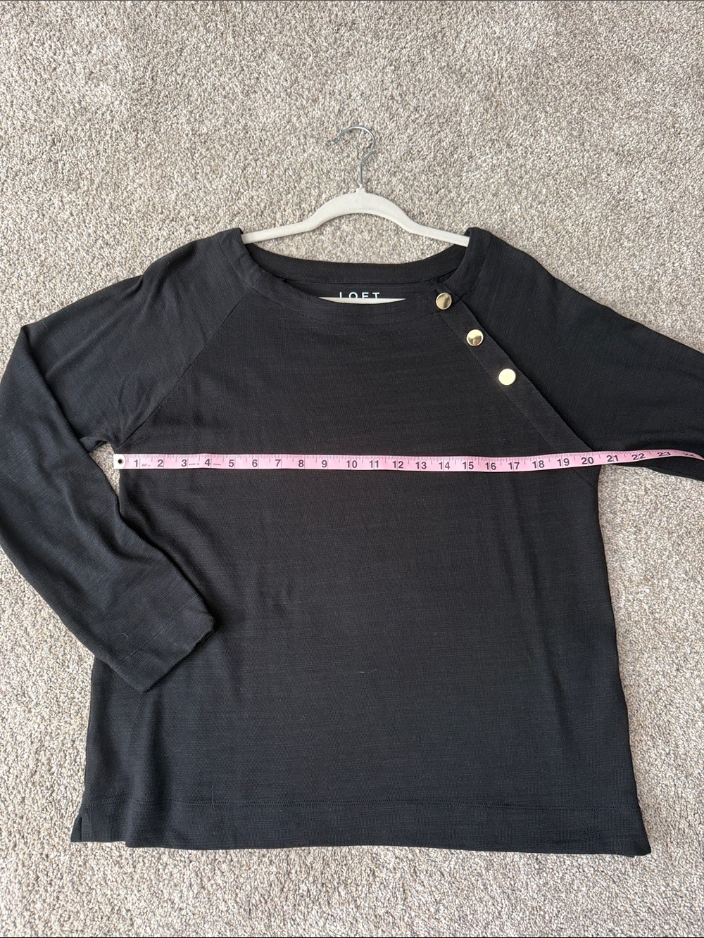 LOFT Black Long Sleeve Top with Gold Shoulder Buttons